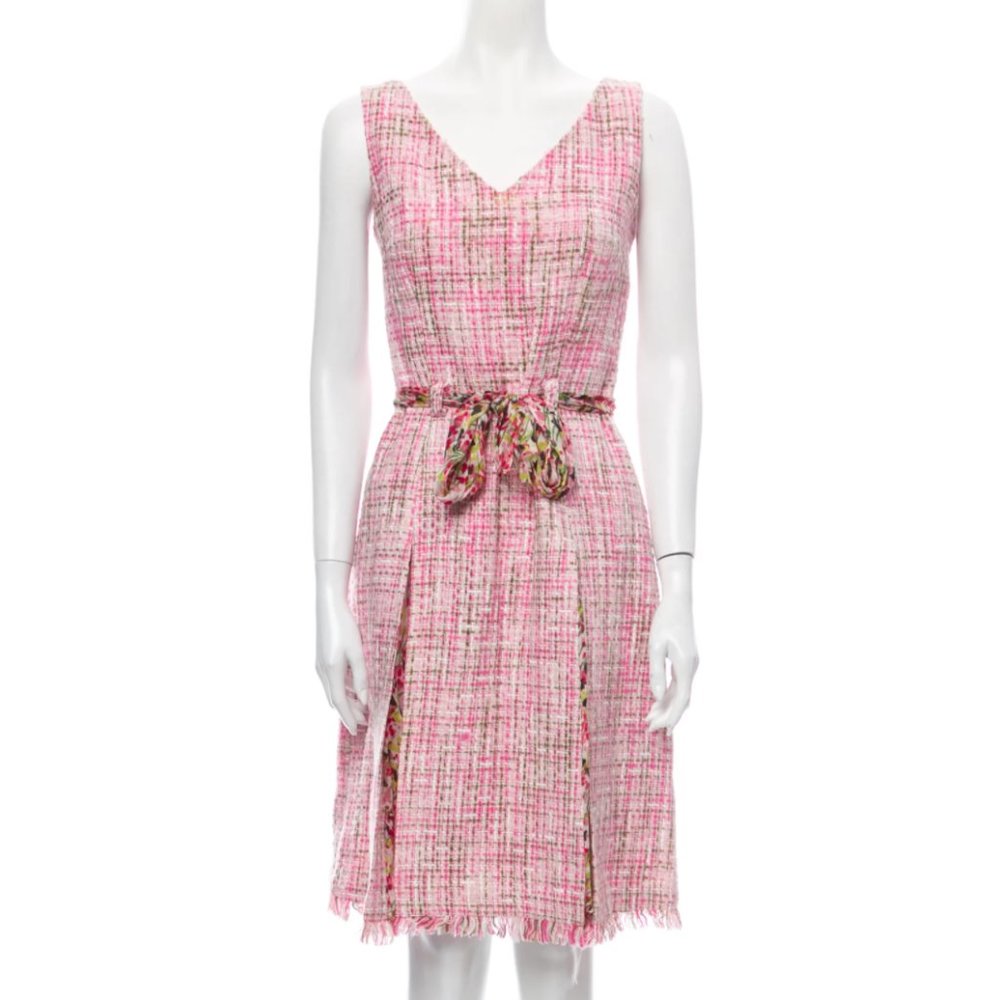David Meister pink tweed knee-length dress
